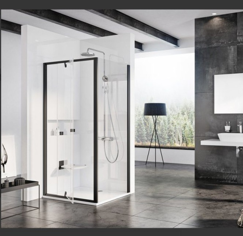 Душевая дверь поворотного типа Ravak Pivot PDOP1 90 см, профиль и ручки черные, прозрачное стекло, 03G70300Z1